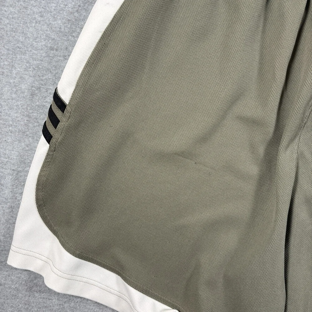 Vtg 90s Adidas Shorts Mens Large Olive Green Cream Mesh 3 Stripe Athletic Baggy